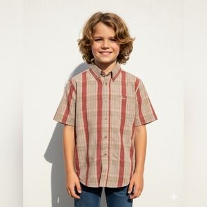 Platini Cougar NWOT Boys Plaid Short Sleeve Button Up Shirt Size 18